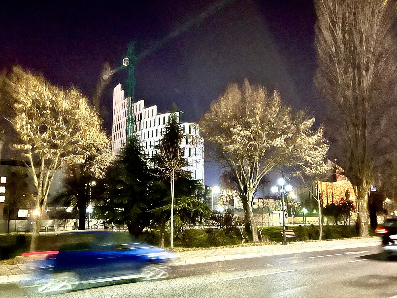Street scene in central Tirana at night
