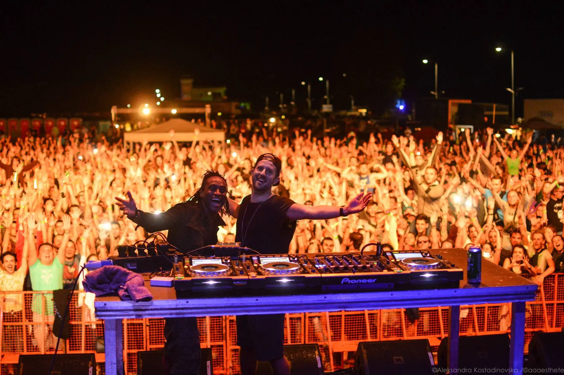 D Festival DJs facing the night crowd in Dojran