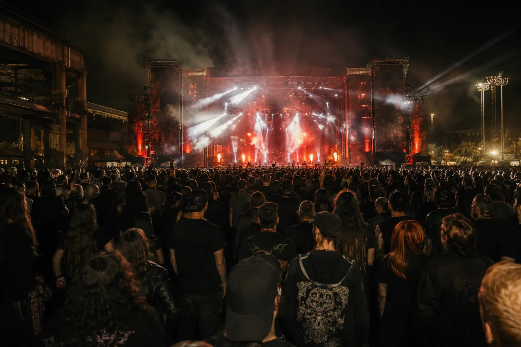 Mystic Festival main stage and crowd at night in Gdańsk
